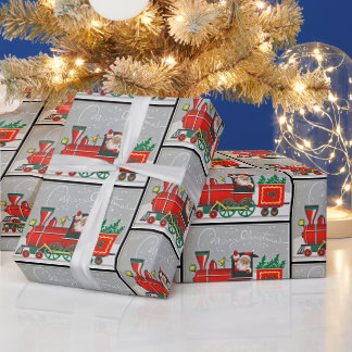 Papier Cadeau Train Vintage de Noël Père Noël