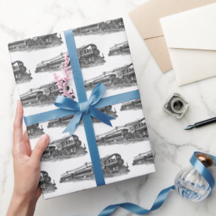 Papier Cadeau Train vintage en blanc