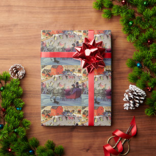 Papier Cadeau Traîneau de Noël vintage, Amour et Romance