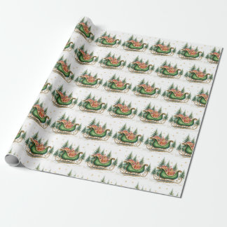 Papier Cadeau Traîneau de Noël vintage aquarelle