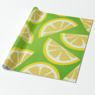 Papier Cadeau Tranches de citron sur Arrière - plan vert citron