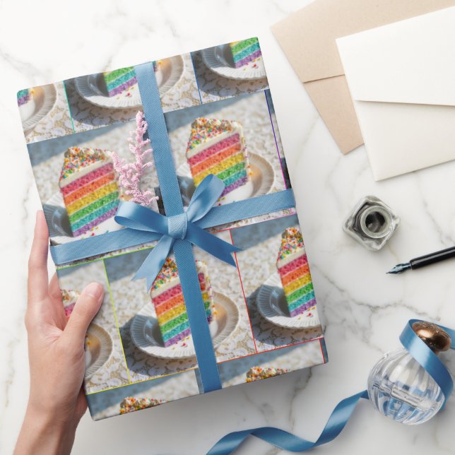 Papier Cadeau Tranches de gâteau arc-en-ciel (Cadeaux)