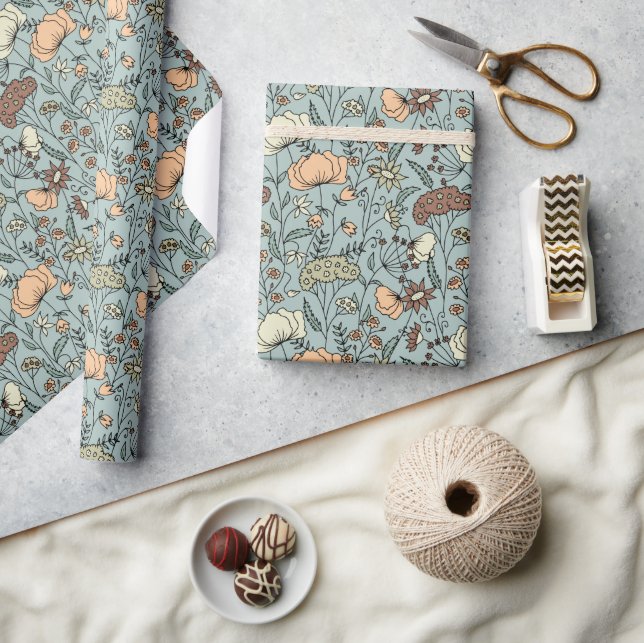 Papier Cadeau Tranquille Turquoise prairie De Fleurs sauvages (Artisanat)