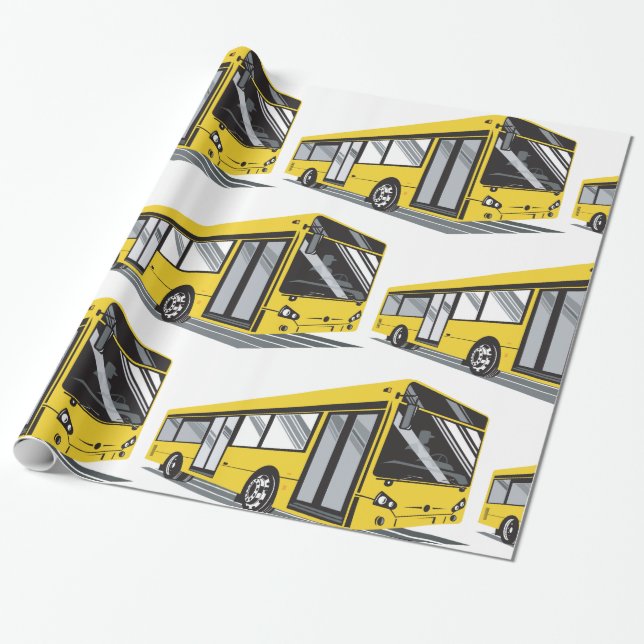 Papier Cadeau Transport en commun de bus urbain jaune gras (Déroulé)