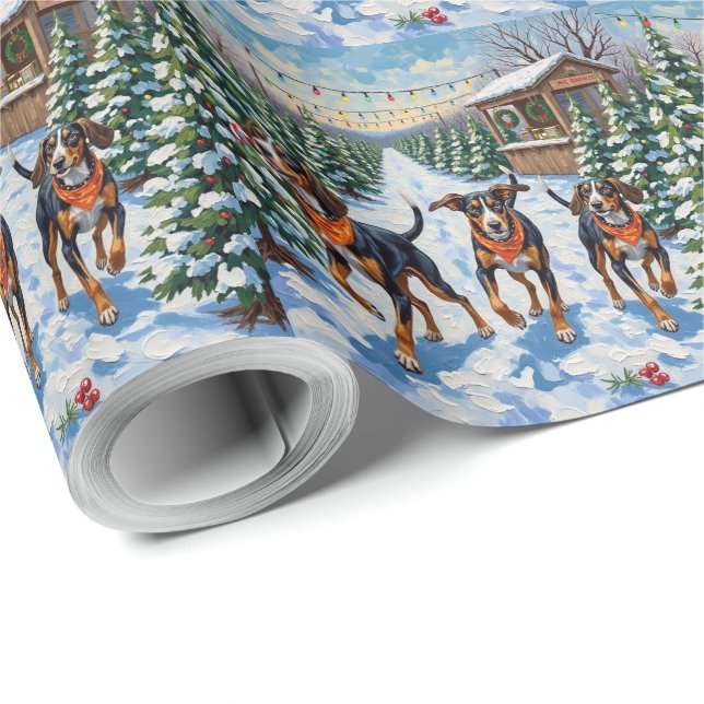 Papier Cadeau Treeing Walker Coonhound Christmas Tree Farm (Coin rond)