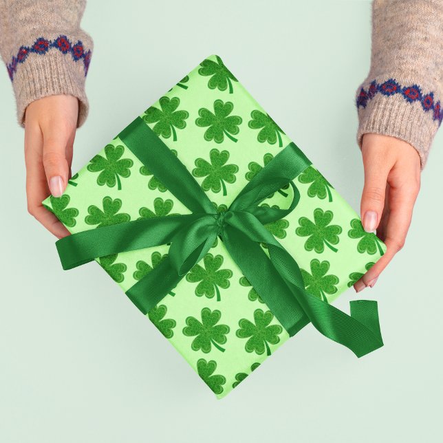 Papier Cadeau Trèfle à 4 feuilles Saint-Patrick Vert clair (Créateur téléchargé)