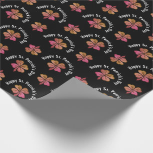 Papier Cadeau Trèfle Shamrock Rose Noir Fête de la Saint-Patrick
