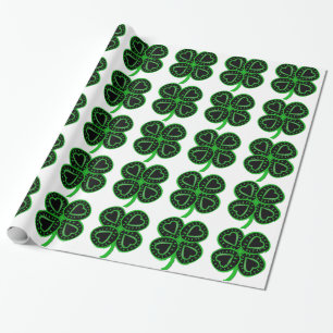 Papier Cadeau Trèfle vert noir avec St Patty de coeur