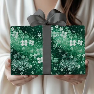 Papier Cadeau Trèfles blancs et verts chic et pois sur fond vert