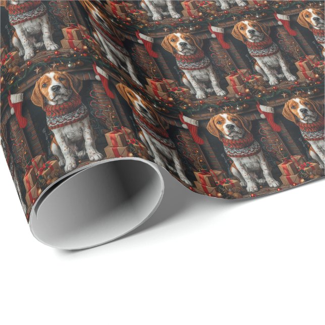 Papier Cadeau Trek Walker Coonhound Chien Avec Cadeaux De Noël (Coin rond)