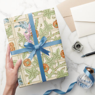 Papier Cadeau Trellis et oiseaux de jardin de William Morris vin