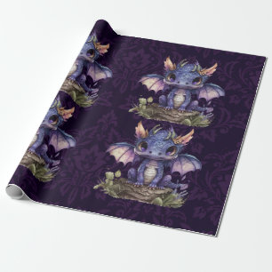 Papier Cadeau Trendy Damask Purple Dragon Girl Baby shower garço