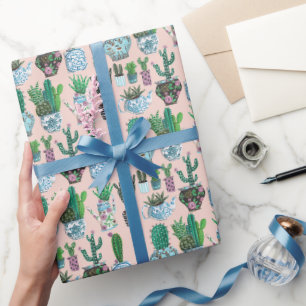 Papier Cadeau Trendy plante amant cactus succulent rose mignon