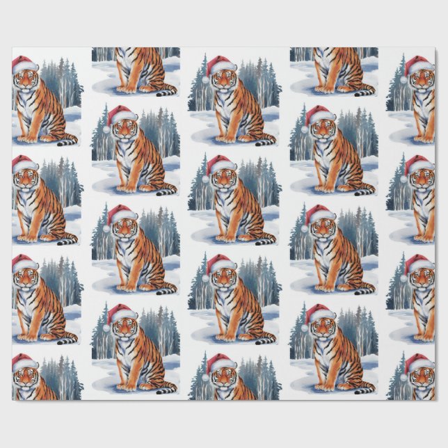 Papier Cadeau Trendy Tiger with Santa Hat Christmas (Plat)