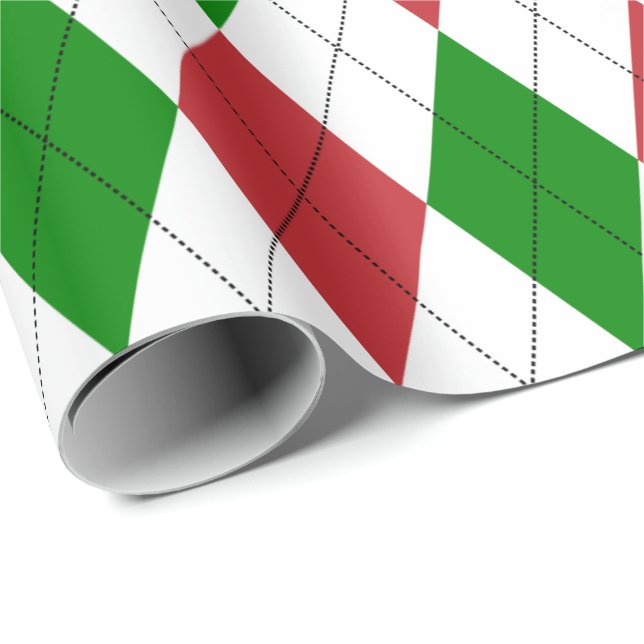 Papier Cadeau Très grand Jacquard rouge foncé, vert et blanc (Coin rond)