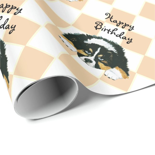 Papier Cadeau Tri chiot de noir australien de berger - Jacquard (Coin rond)