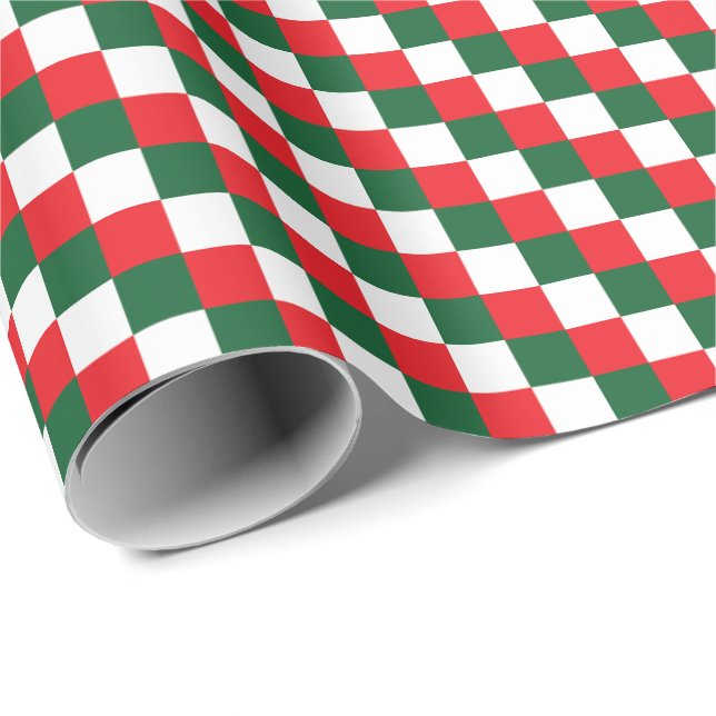 Papier Cadeau Tri-couleurs rouge, blanc et vert festif (Coin rond)