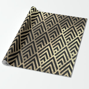 Papier Cadeau Triangle Art Déco Diamant Noir Faux Géométrie Or