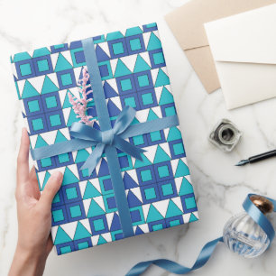 Papier Cadeau Triangle Carré bleu turquoise géométrique
