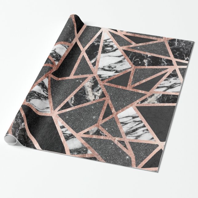 Papier Cadeau Triangle géométrique d'or de marbre rose moderne (Déroulé)