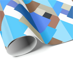 Papier Cadeau Triangles Abstraits modernes, Bleu de Cobalt et Br