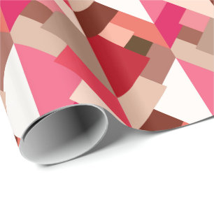 Papier Cadeau Triangles Abstraits modernes, Coral rouge et rose
