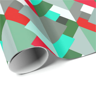 Papier Cadeau Triangles Abstraits modernes, Turquoise, Rouge et 