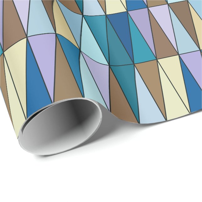 Papier Cadeau Triangles géométriques modernes, bleu et café Brow (Coin rond)