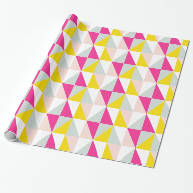 Papier Cadeau Triangles Géométriques Motif rose Et Jaune (Déroulé)