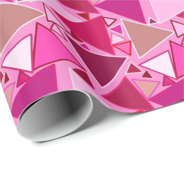Papier Cadeau Triangles modernes du milieu du siècle, roses et b (Coin rond)