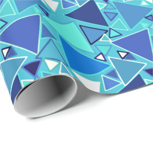 Papier Cadeau Triangles modernes du milieu du siècle, tons bleus