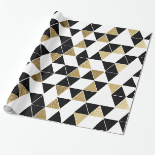 Papier Cadeau Triangles modernes noires, blanches, et de Faux