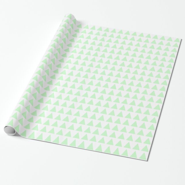 Papier Cadeau Triangles - Vert fantôme sur blanc (Déroulé)