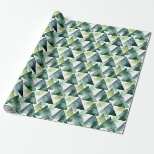 Papier Cadeau Triangles verts et bleus sur fond blanc