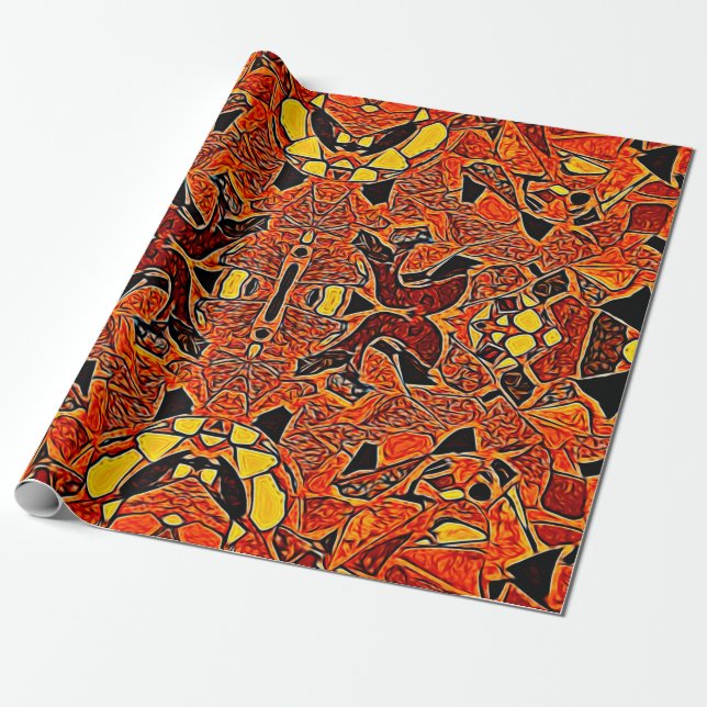 Papier Cadeau Tribal Autochtone Orange Jaune Ouest Bohème (Déroulé)
