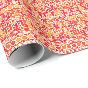 Papier Cadeau Tribal Batik - corail orange et corail rose