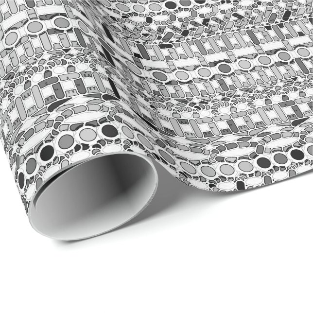 Papier Cadeau Tribal Batik - nuances de gris / gris (Coin rond)
