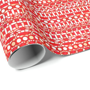 Papier Cadeau Tribal Batik - Rouge profond, marron et blanc