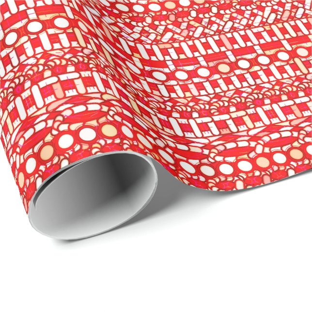 Papier Cadeau Tribal Batik - Rouge profond, marron et blanc (Coin rond)