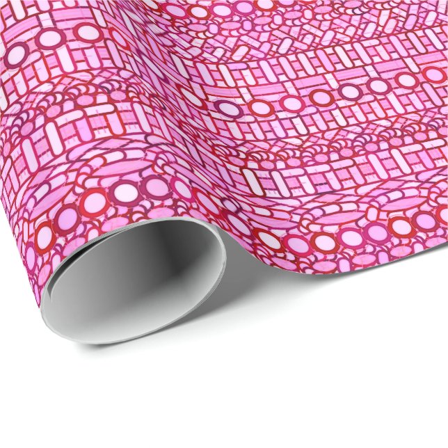 Papier Cadeau Tribal Batik - tons rose et bordeaux (Coin rond)