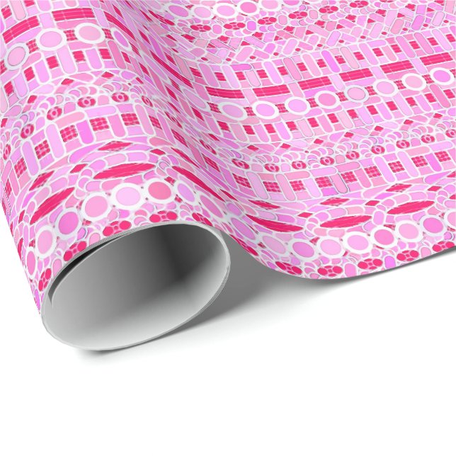 Papier Cadeau Tribal Batik - tons roses (Coin rond)