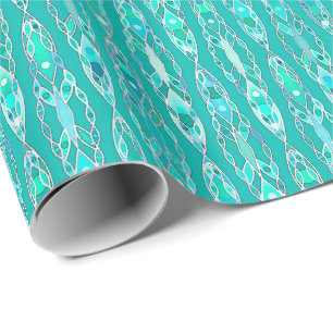 Papier Cadeau Tribal Batik - Turquoise et Aquamarine
