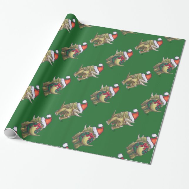 Papier Cadeau Tricératons vert de Noël (Déroulé)