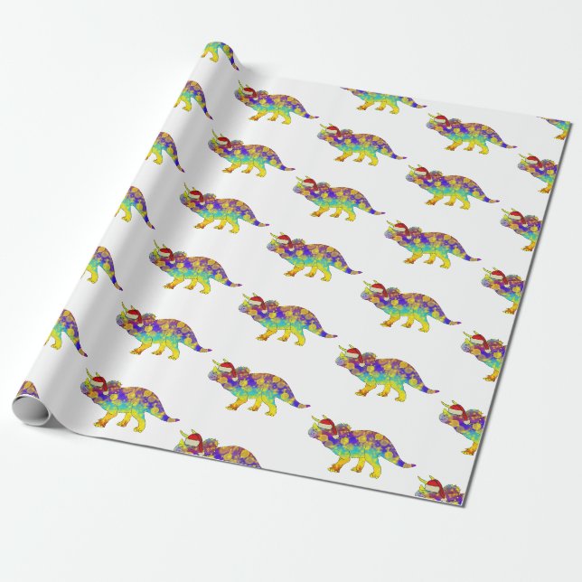 Papier Cadeau Tricératops Xmas Dinosaur Père Noël (Déroulé)
