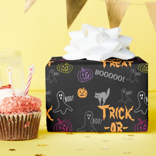 Papier Cadeau Trick or Treat Halloween Citrouille Ghost Cat (Fête d'anniversaire)