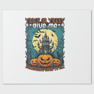 Papier Cadeau Trick Or Treat Halloween Maison Hantée Citrouilles