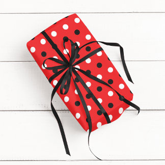 Papier Cadeau Tricolore rouge noir et blanc à pois