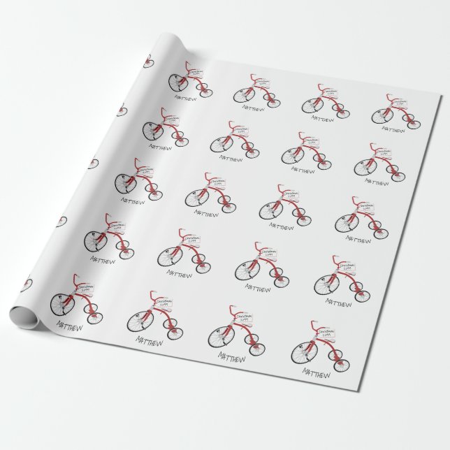 Papier Cadeau Tricycle rouge personnalisé Enfants bébé Noël (Déroulé)