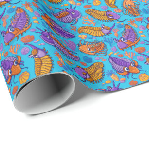 Papier Cadeau Trilobites sur arrière - plan bleu clair (motif e