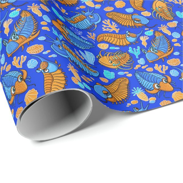 Papier Cadeau Trilobites sur arrière - plan bleu foncé (motif en (Coin rond)